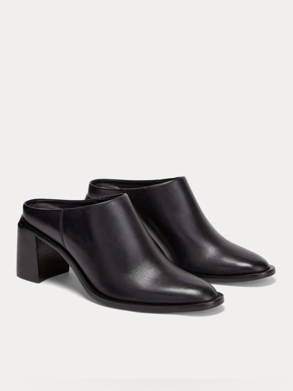 Everlane Black Leather Block Heel Mules